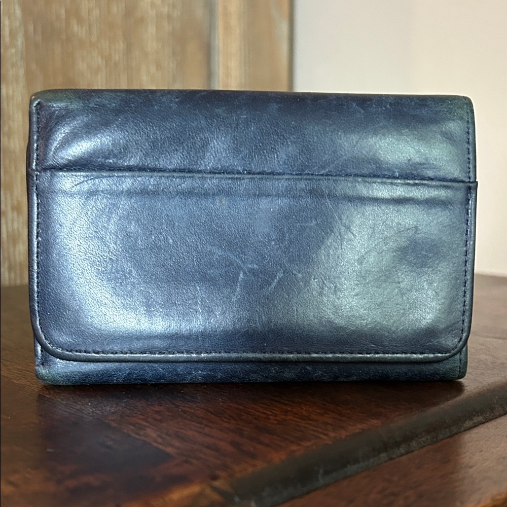 Hobo Navy Leather Trifold Wallet